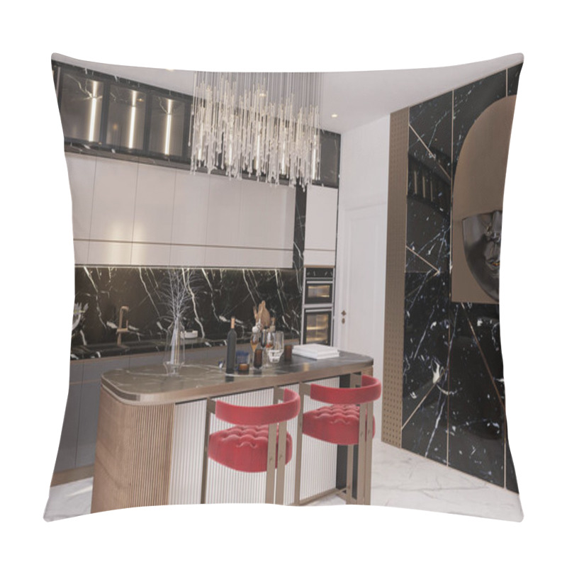 Personality  Modern Luxury Kitchen With Marble Backsplash And Elegant Island Seating Pillow Covers