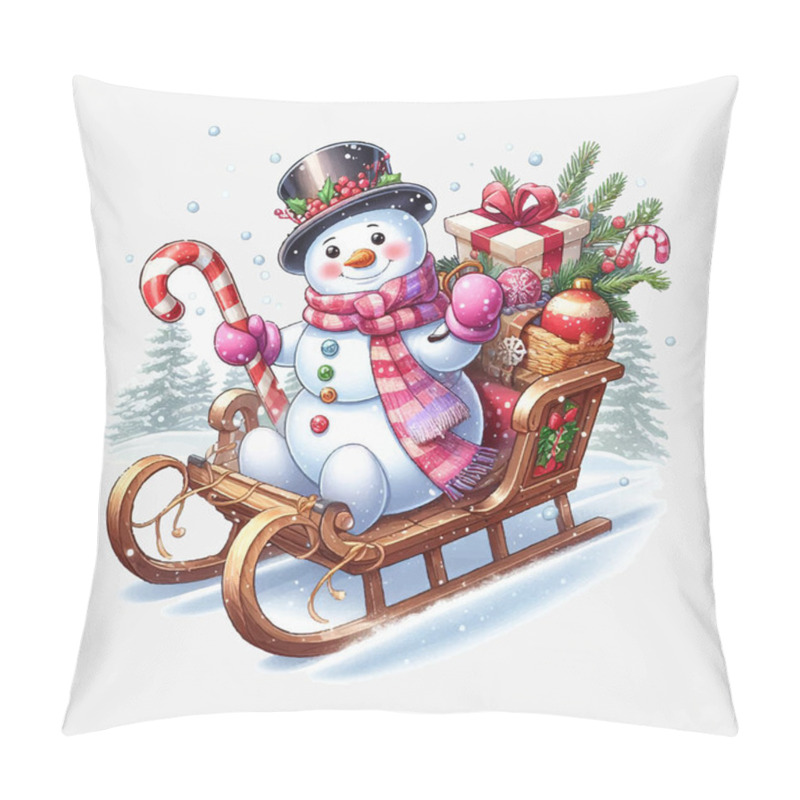 Personality  Snowman On A Sleigh Ride Vector File, Christmas Scene, Santa, Christmas Holiday, Vector Illustration File Pillow Covers