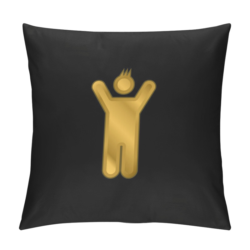 Personality  Boy With Rised Arms Gold Plated Metalic Icon Or Logo Vector Pillow Covers