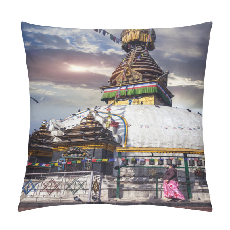 Personality  Woman Near Kathesimbhu Stupa  Pillow Covers