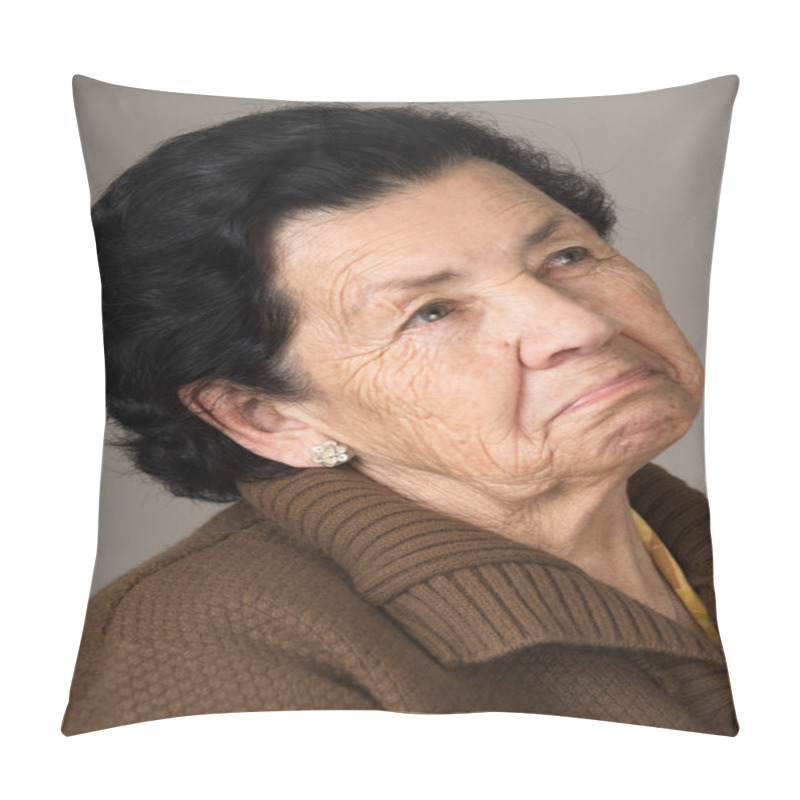 Personality  Portrait Of Old Cranky Woman Grandmother Pillow Covers