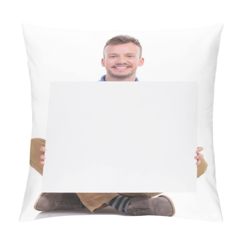 Personality  Seated Young Casual Man Holds Board Pillow Covers