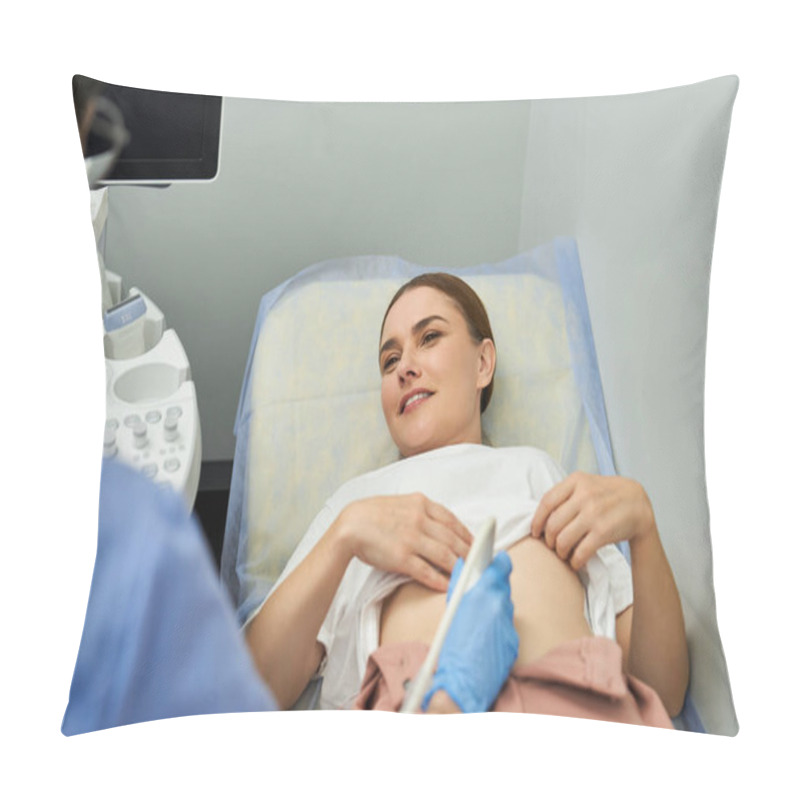 Personality  A Skilled Gynecologist Conducts A Patient Examination Focused On Reproductive Health. Pillow Covers