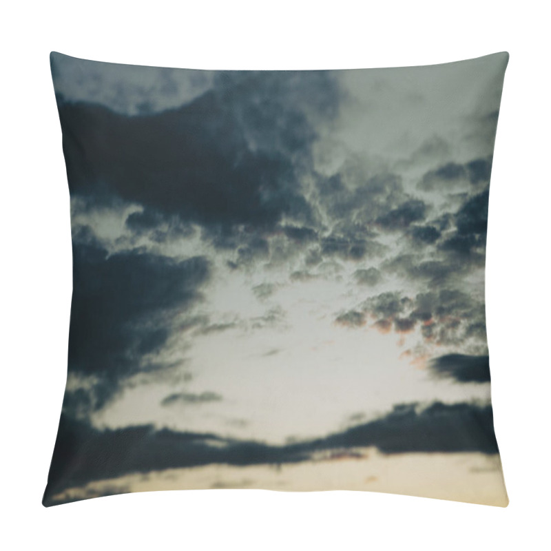 Personality  Dusky Dark Blue Yellow Sunset Sky. Evening Cloudscape In Twilight. Full Sky With Last Sunshine Light And Dark Blue Contrast Clouds Majestic Sky Cloud Pillow Covers