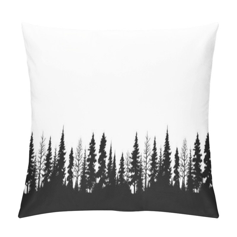 Personality  Hand Drawn Pine Forest Vector Illustration Isolated On A White Background. Landscape Nature Pine Tree Silhouette Pillow Covers