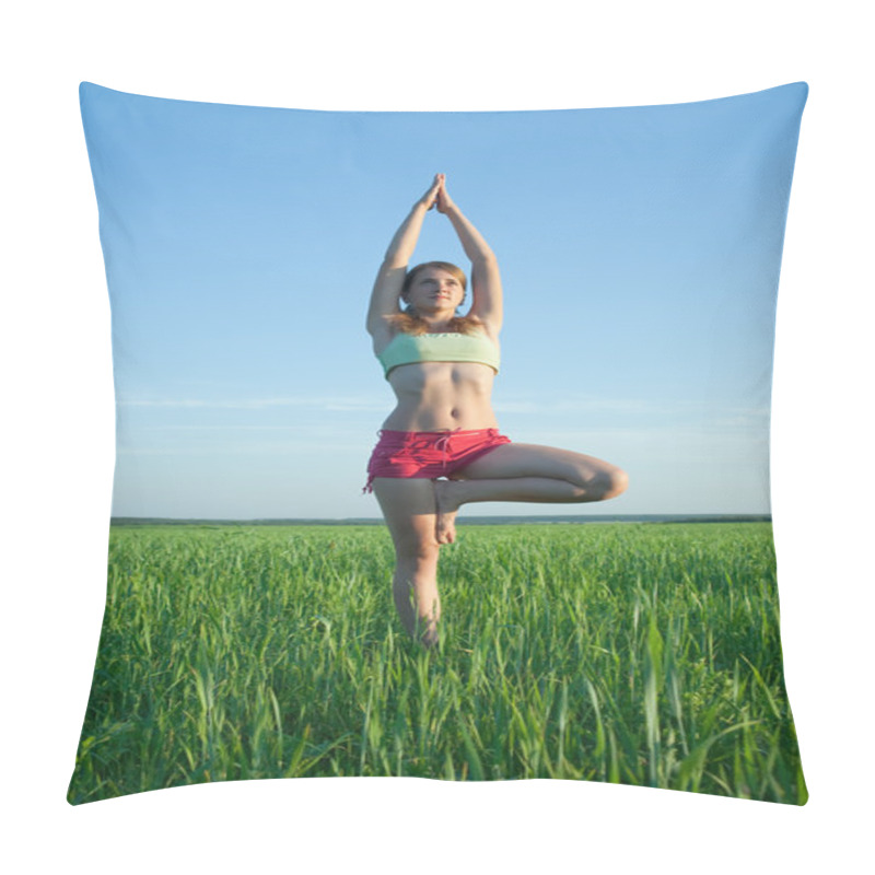 Personality  Young Girl Doing Yoga Against Nature Pillow Covers