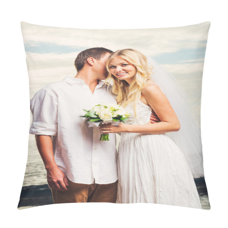 Personality  Bride And Groom, Romantic Newly Married Couple On The Beach, Jus Pillow Covers