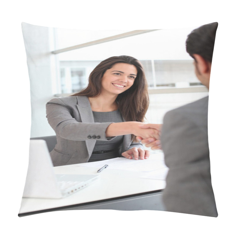 Personality  Business Partners Shaking Hands After Meeting Pillow Covers