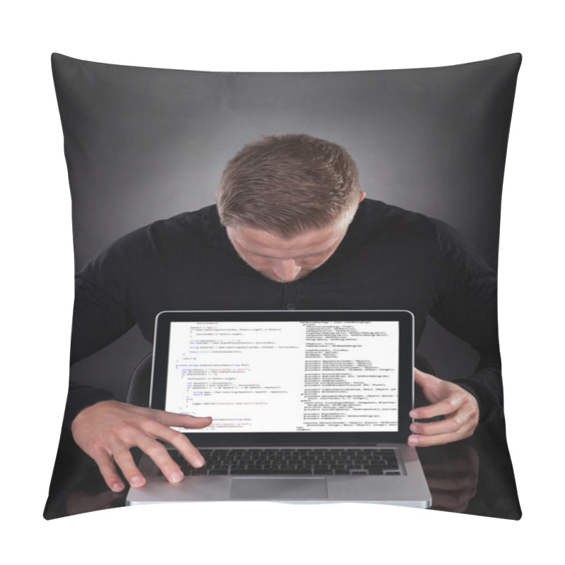 Personality  Man Or Hacker Stealing Data From A Laptop At Night Pillow Covers