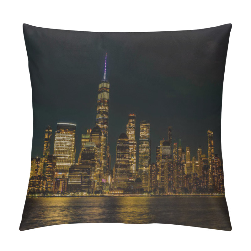 Personality  Manhattan With NY Night City Skyline. Cityscape Of NYC Manhattan. Skyscraper Cityscape Of Metropolitan City Of New York, Manhattan. Manhattan Cityscape With Skyscraper Architecture. United States. Pillow Covers