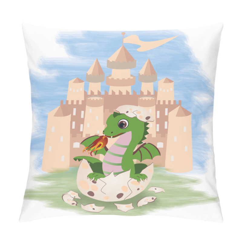 Personality  Little Fairy Dragon And Castle, Vector Illustration Pillow Covers