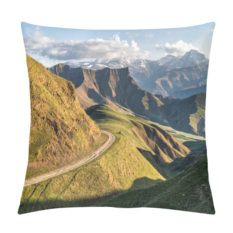 Personality  Mountain Valley Shined With The Sunset Sun With The Road On An Abrupt Slope Pillow Covers