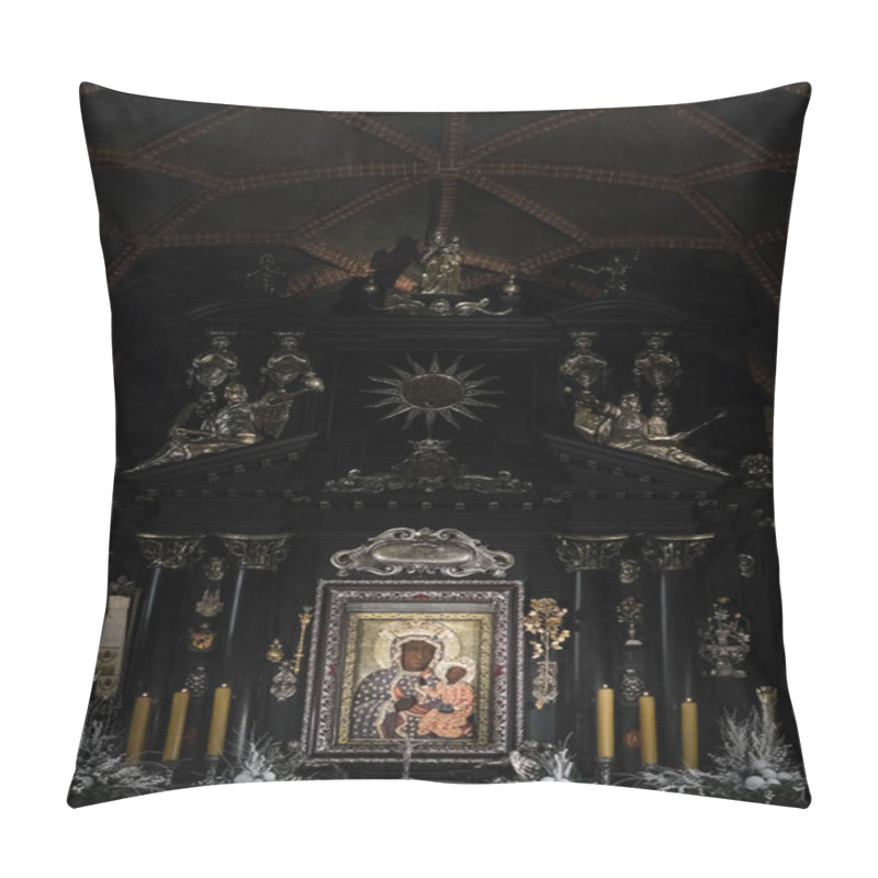 Personality  Czestochowa , Poland - 21 January 2020: Jasna Gora Monastery: The Wonderful Image Of The Black Madonna Of Czestochowa (Our Lady Of Czestochowa) Pillow Covers