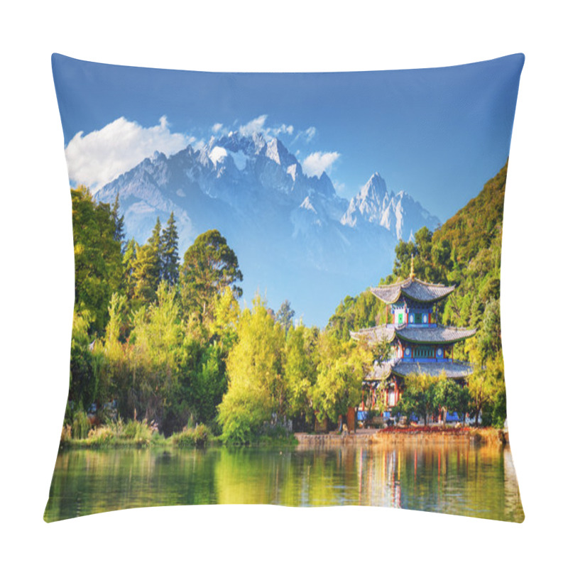 Personality  The Jade Dragon Snow Mountain And The Moon Embracing Pavilion Pillow Covers