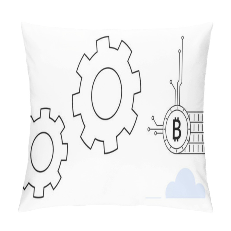 Personality  Black And White Gears And Bitcoin Symbol On A Circuit Board Highlight Blockchain And Cryptocurrency Technology. Ideal For Financial Tech, Blockchain Science, Digital Transactions, Decentralized Pillow Covers