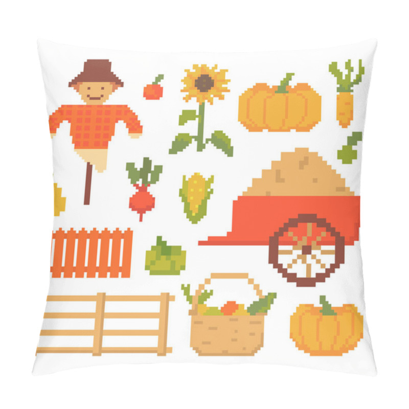 Personality  Set Of Autumn Elements Isolated On White Background. 8 Bits Graphics For Games. Vector Illustration In Pixel Art Style Pillow Covers