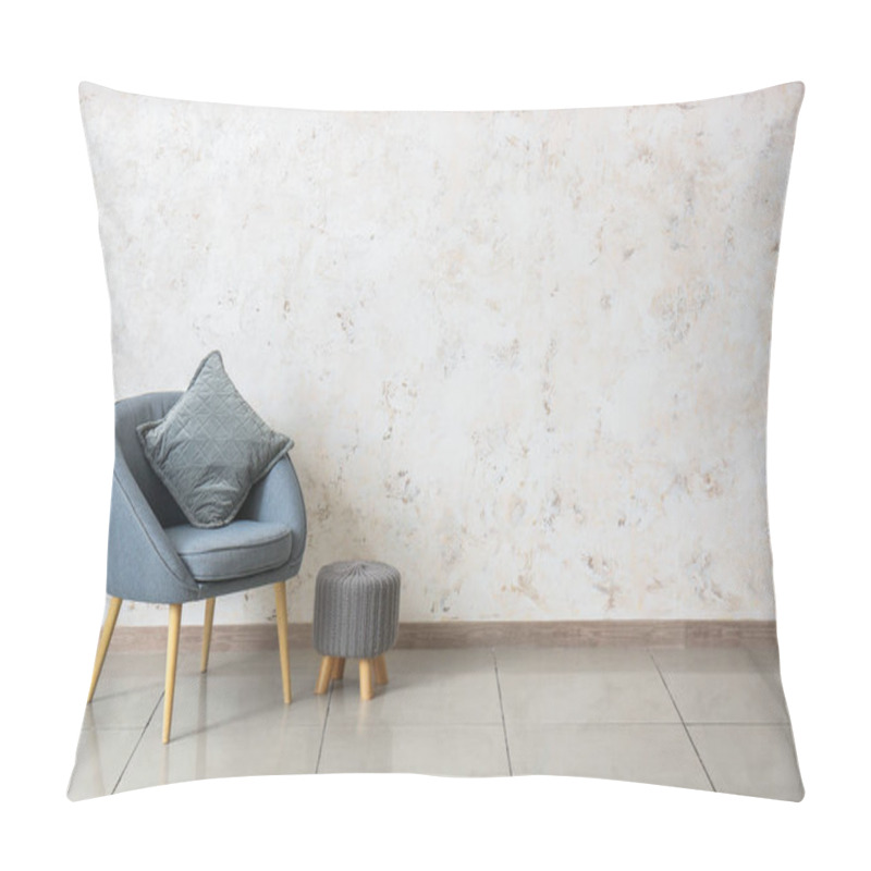 Personality  Armchair And Pouf In Empty Room Pillow Covers