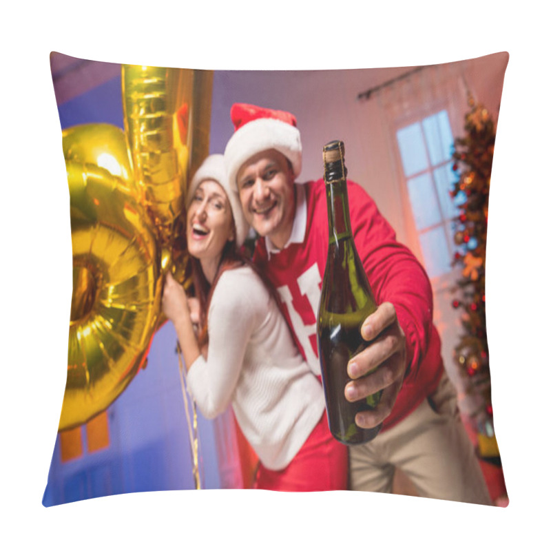 Personality  Couple With Balloons And Champagne Bottle Pillow Covers