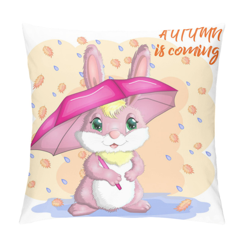 Personality  Cartoon Rabbit, Hare With An Umbrella. Autumn, Cute Childish Character, Symbol Of 2023 Chinese New Year. Pillow Covers