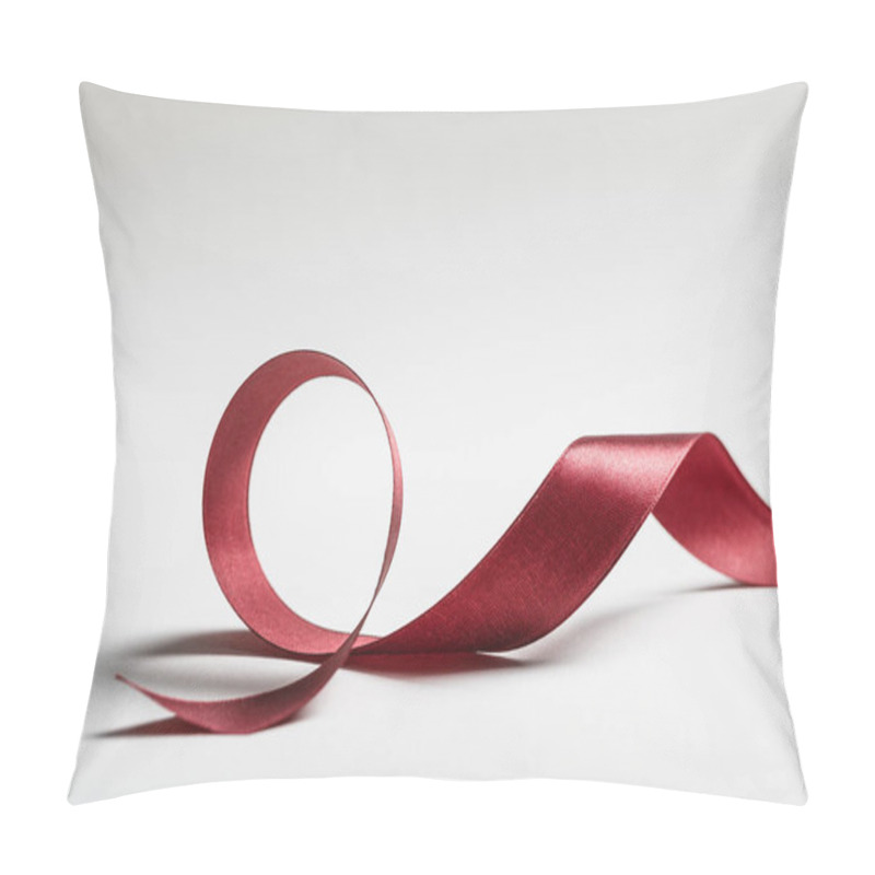 Personality  Shiny Silk Wavy Burgundy Ribbon On Grey Background Pillow Covers