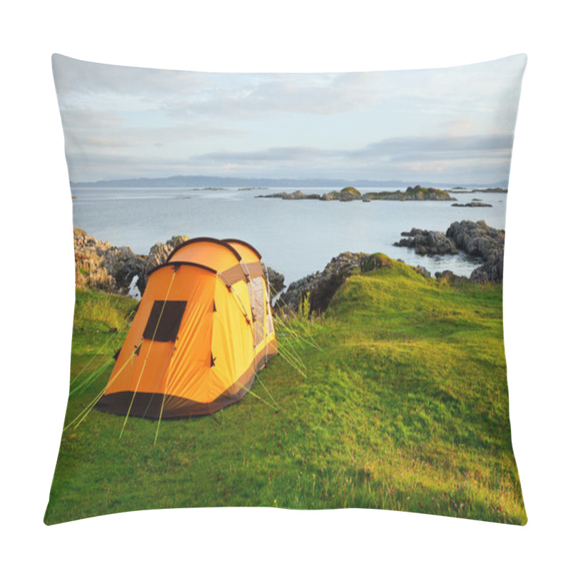 Personality  Camping Tent On Ocean Shore Pillow Covers