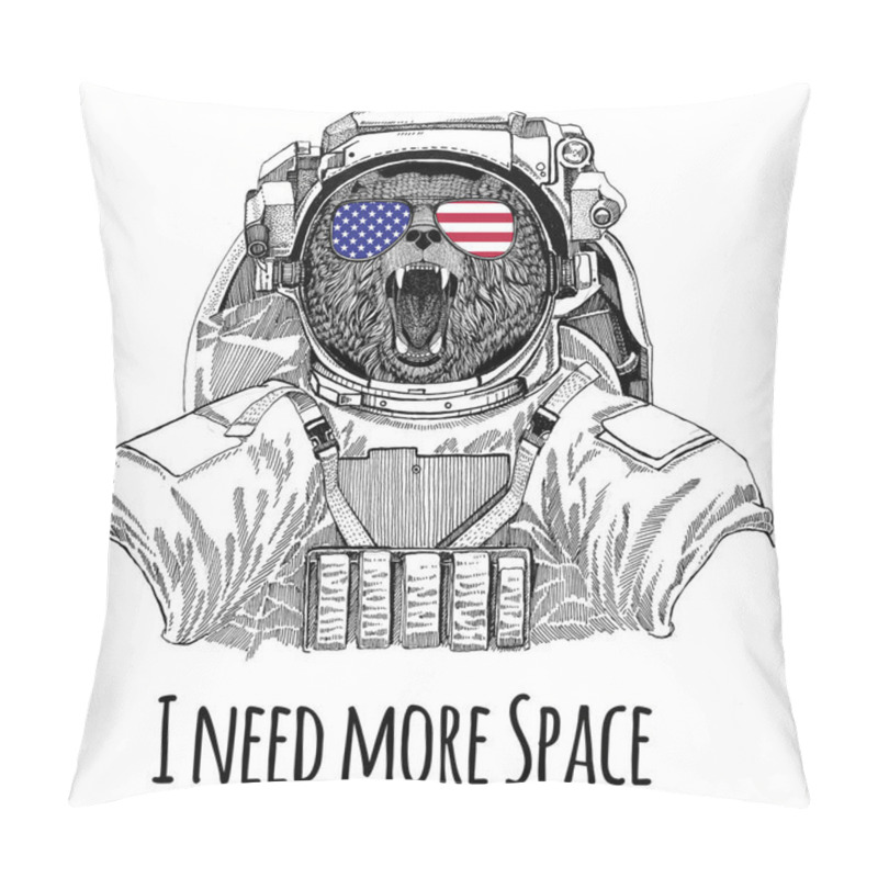 Personality  Usa Flag Glasses American Flag United States Flag Brown Bear Russian Bear Wearing Space Suit Wild Animal Astronaut Spaceman Galaxy Exploration Hand Drawn Illustration For T-shirt Pillow Covers