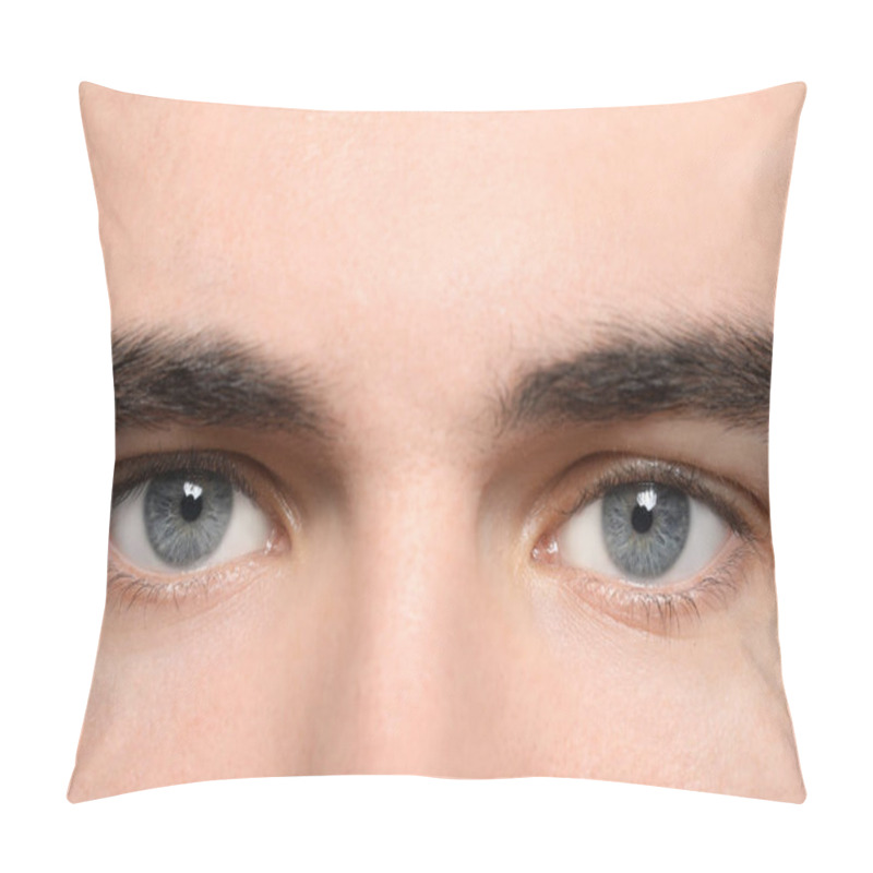 Personality  Closeup View Of Young Man With Beautiful Grey Eyes Pillow Covers