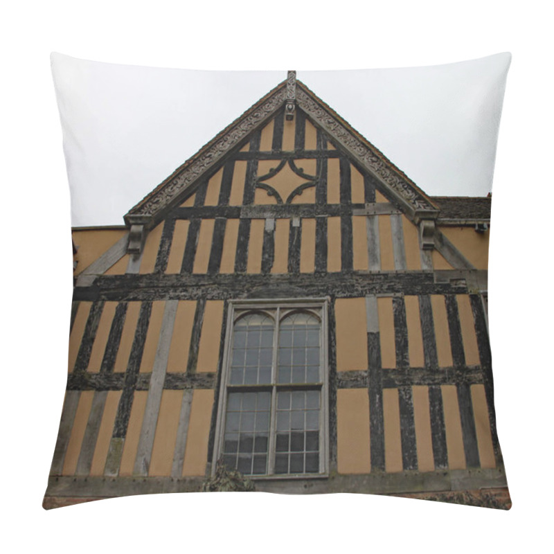 Personality  Part Of A Half Timber Framed Building With Ornate Carvings On The Facia Boards Pillow Covers