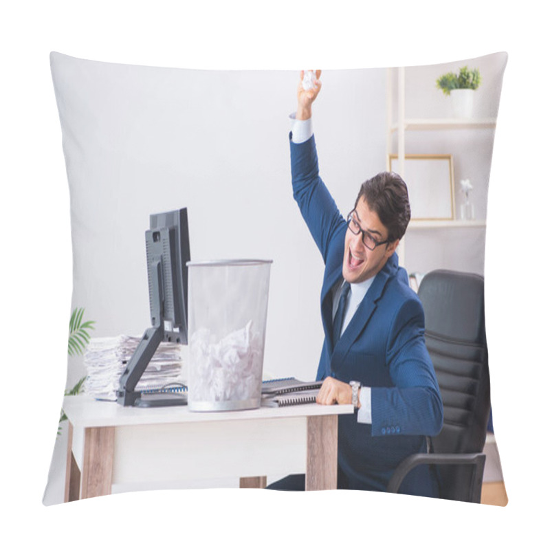 Personality  Young Handsome Businessman Employee Working In Office In Paperwo Pillow Covers