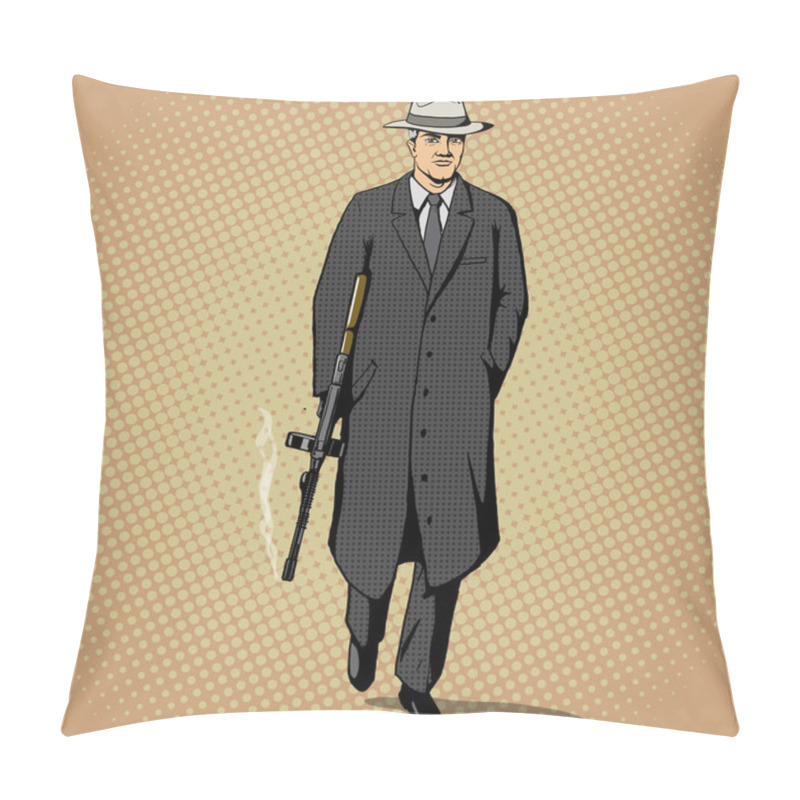 Personality  Gangster With Gun Walking Pop Art Style Vector Pillow Covers