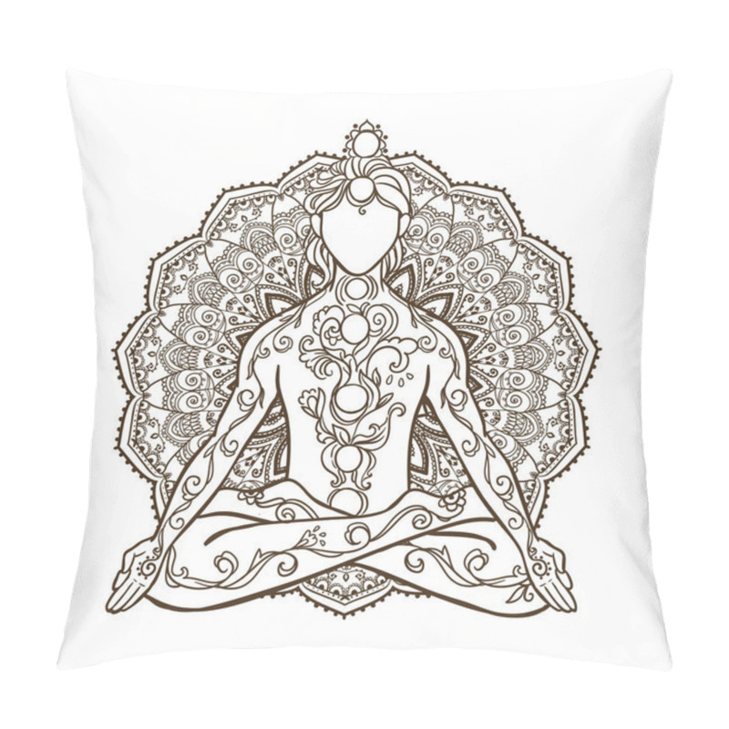 Personality  Ornament Beautiful Card With Yoga Man Vector Illustration Ethnic Pillow Covers