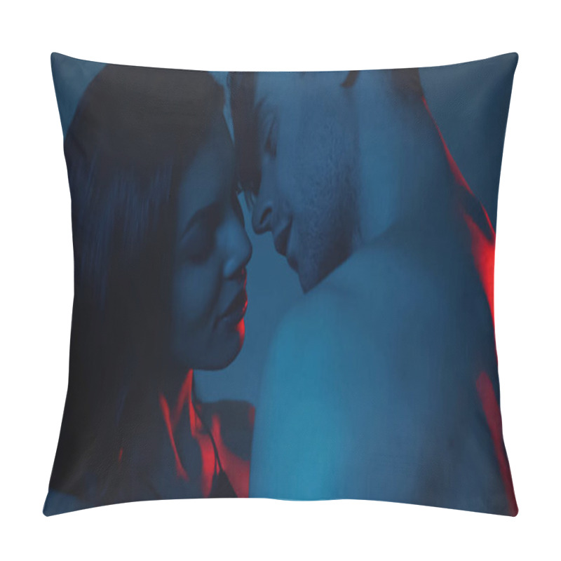 Personality  Sexy Woman And Man Standing Close On Blue Pillow Covers