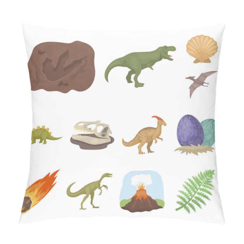 Personality  Different Dinosaurs Cartoon Icons In Set Collection For Design. Prehistoric Animal Vector Symbol Stock Web Illustration. Pillow Covers