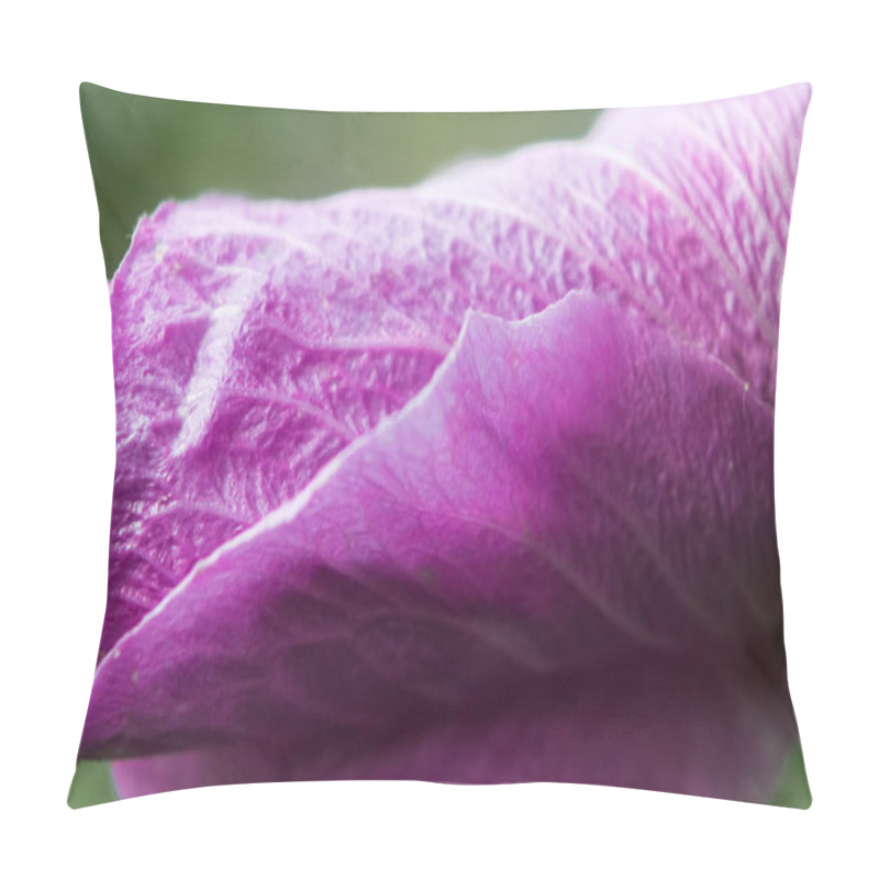 Personality  Explore The Intricate Beauty Of A Vivid Purple Hibiscus Bud In A Stunning Close-up Photo, Showcasing The Delicate Details Of Nature's Floral Perfection Pillow Covers