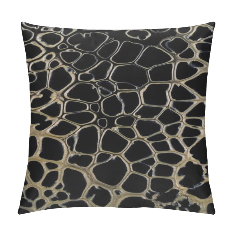 Personality  Abstract Pattern Of Golden Shapes On A Black Background, Resembling Organic Textures. Pillow Covers