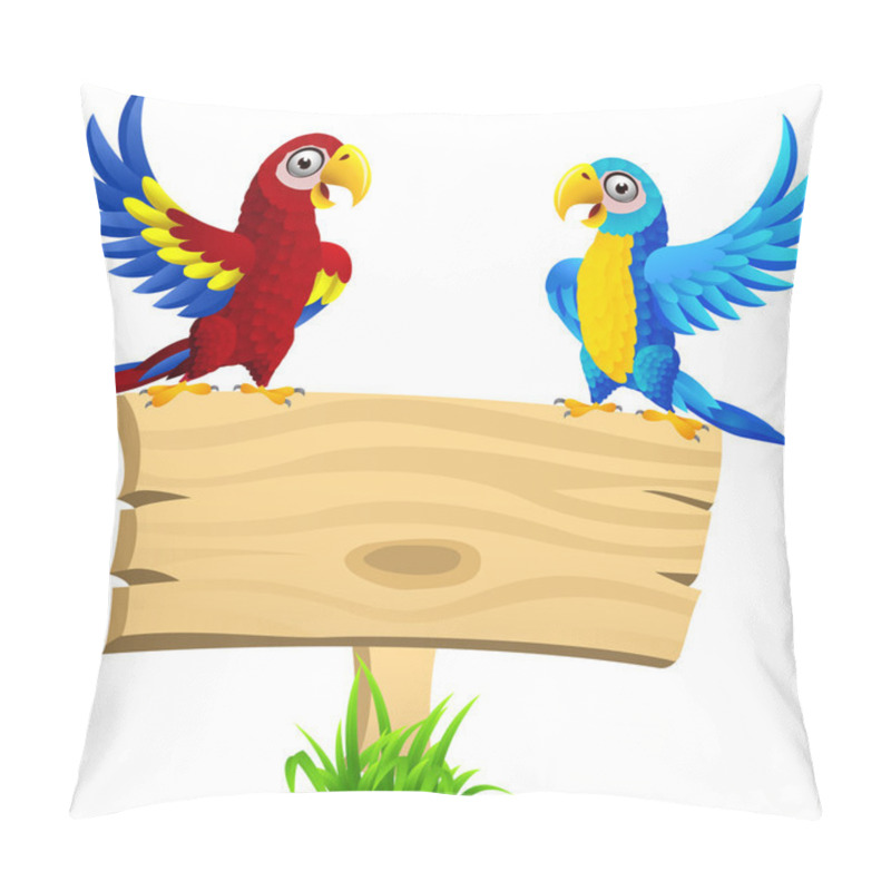 Personality  Macaw Bird With Blank Signboard Pillow Covers