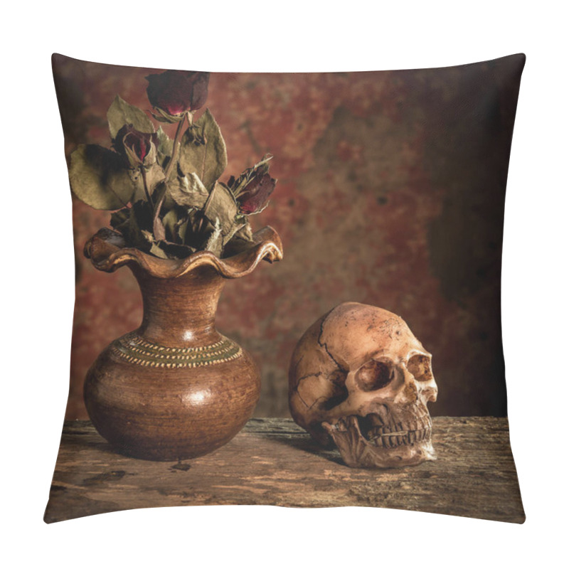 Personality  Still Life With A Skull And Vase,earthenware Pillow Covers