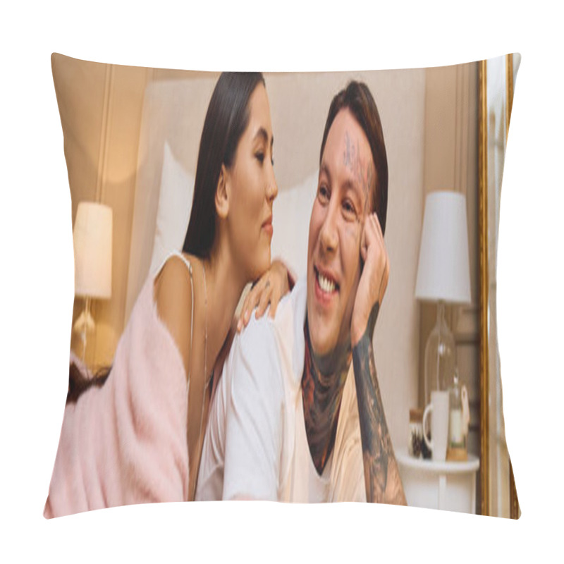 Personality  Loving Couple Relaxes Together, Enjoying Laughter And Closeness In Their Warmly Lit Bedroom. Pillow Covers