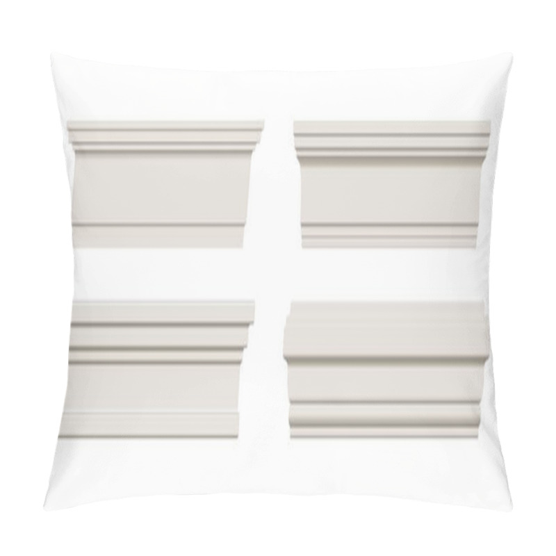 Personality  Set Of White Skirting Baseboard Molding. Ceiling Crown On White Background Pillow Covers