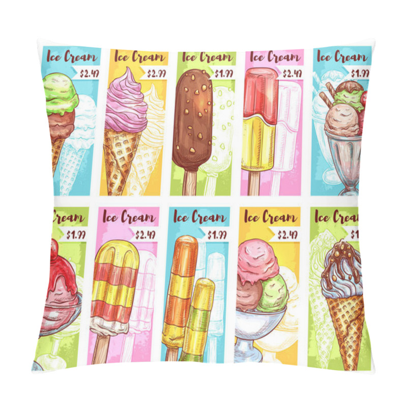 Personality  Ice Cream Vector Price Cards For Fresh Desserts Pillow Covers