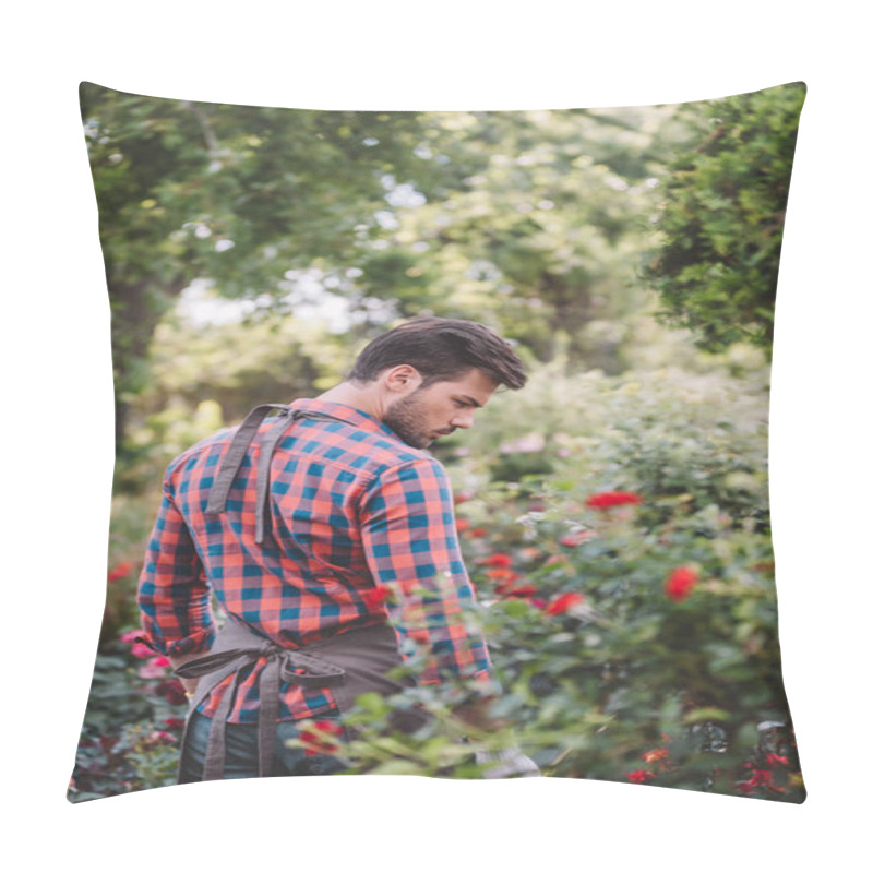 Personality  Gardener In Apron Walking In Garden Pillow Covers