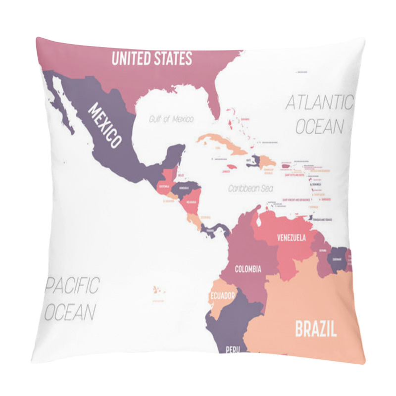 Personality  Central America Map. High Detailed Political Map Central American And Caribbean Region With Country, Ocean And Sea Names Labeling Pillow Covers