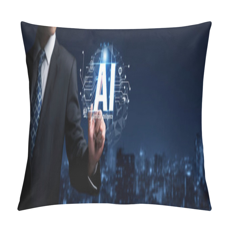 Personality  Human Interact With AI Artificial Intelligence Brain Processor In Concept Of AI Artificial Intelligence Engineering, Big Data And AI Machine Learning To Use Generative AI For Business Support. Faas Pillow Covers