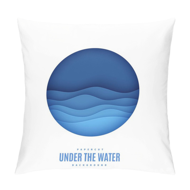 Personality  View Of The Underwater World Through The Porthole Of A Submarine In Paper Cut Style. Vector Papercut Wave In Round Frame. Paper Craft Underwater Ocean Diving Concept Deep Blue Bottom. World Ocean Day. Pillow Covers