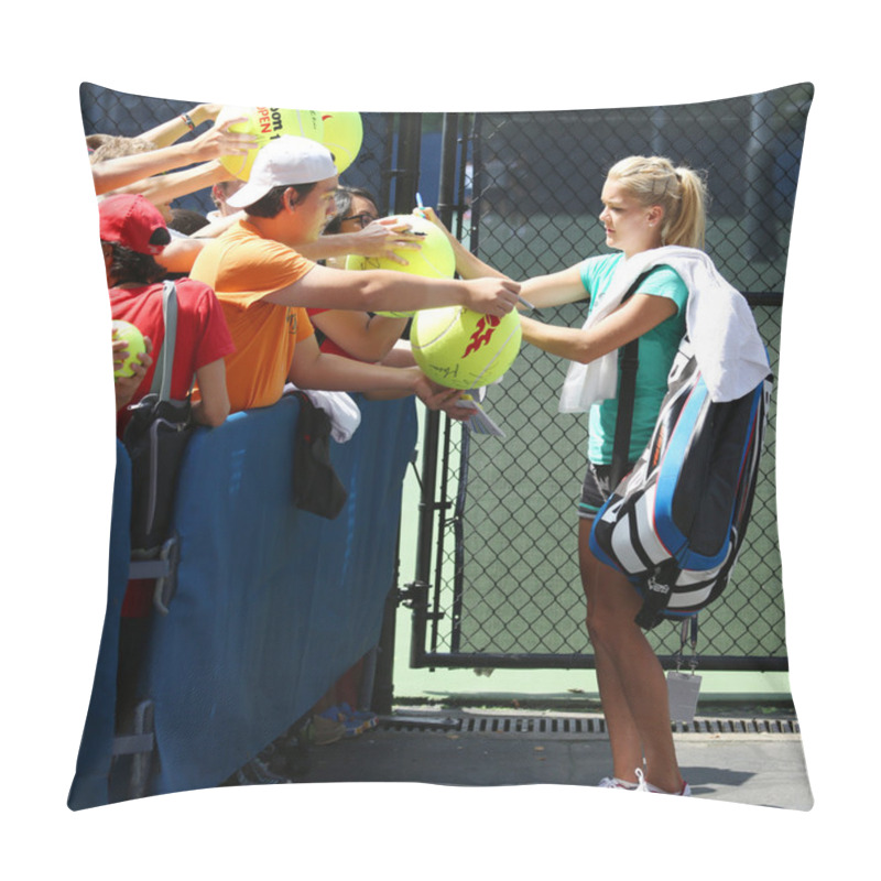 Personality  Professional Tennis Player Agnieszka Radwanska Signing Autographs After Practice For US Open 2013 At Billie Jean King National Tennis Center Pillow Covers