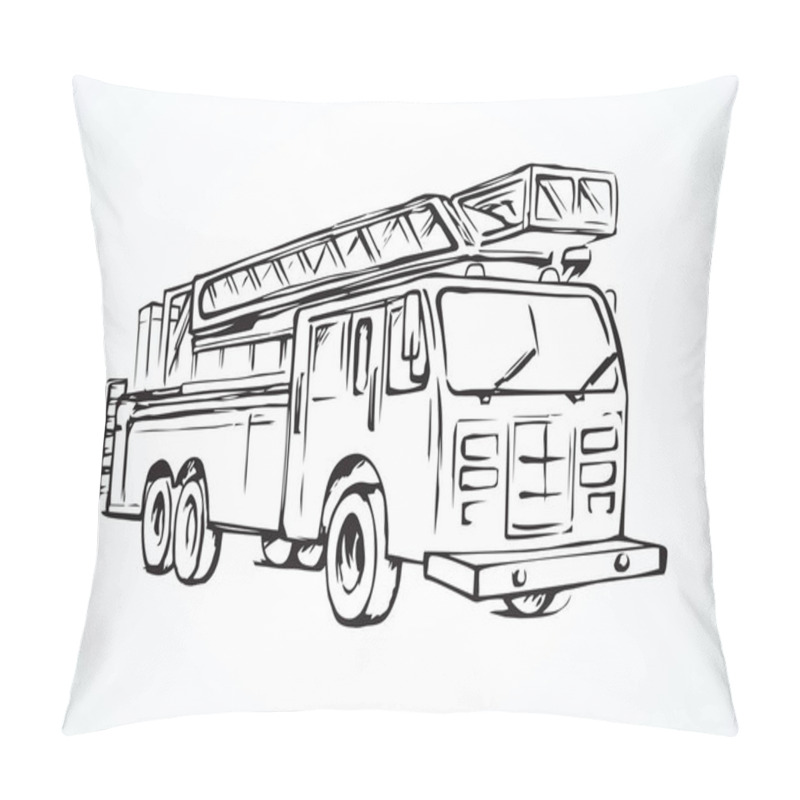 Personality  Fire Truck. Vector Drawing Pillow Covers