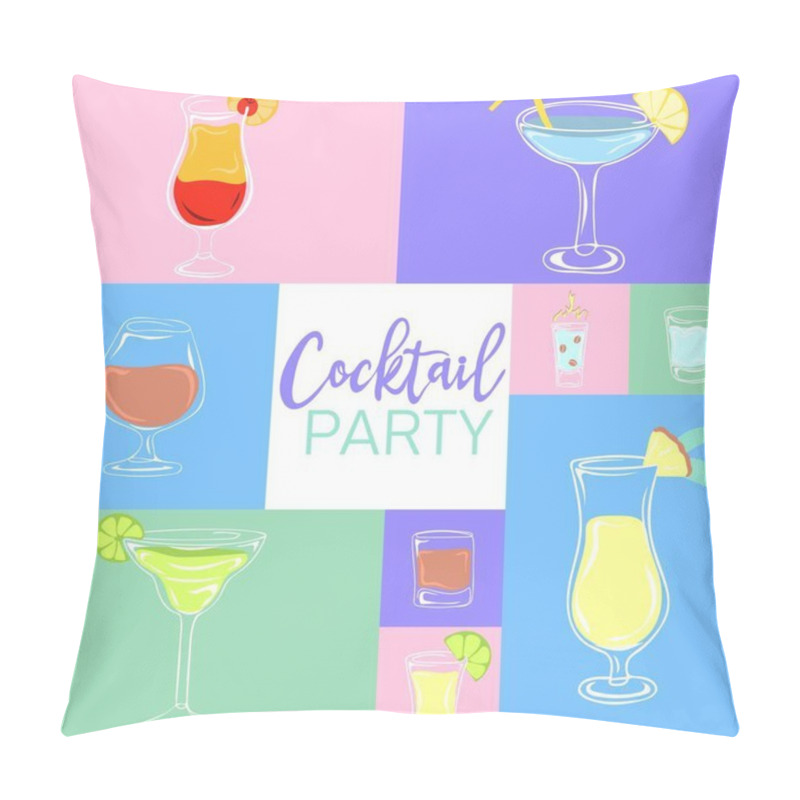 Personality  Cocktail Party Banner With Summer Cocktails. Motivational Print For Poster, Textile, Card. Summer Holidays And Travel Concept Pillow Covers