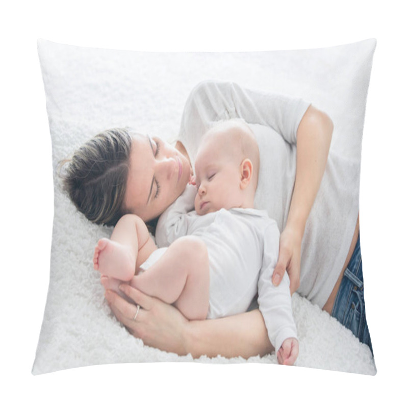 Personality  Mother And Her Baby Son, Sleeping On A Big Bed, Soft Back Light Pillow Covers