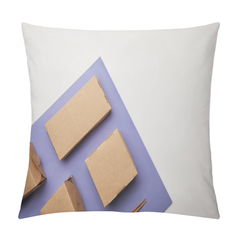 Personality  Elevated View Of Noodle Boxes, Chopsticks And Food Boxes On Purple Surface Pillow Covers