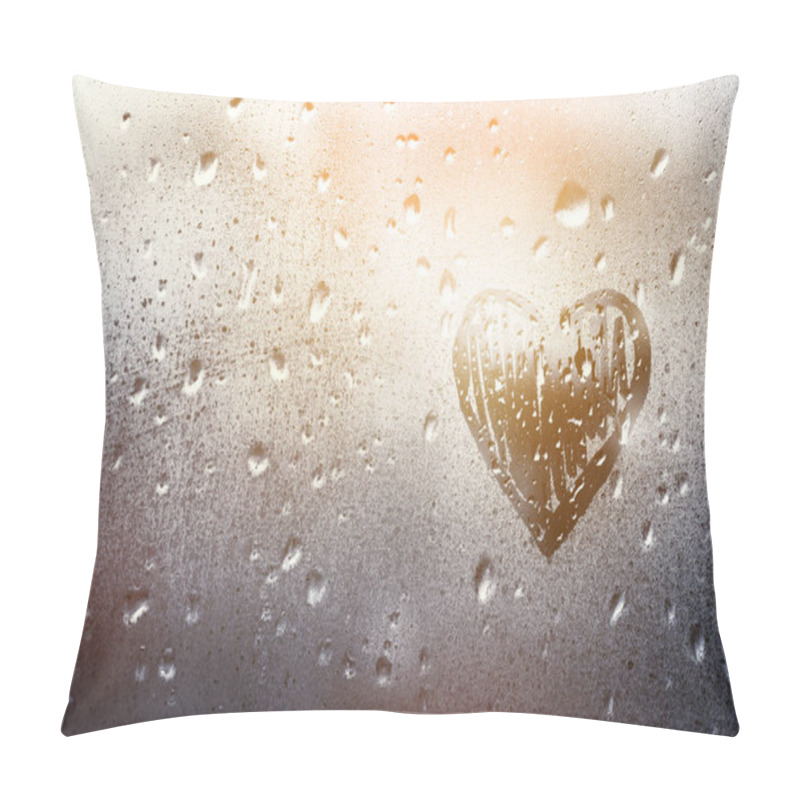 Personality  Heart Painted On Glass Is Fogged Up And There Are Many Drops On It Pillow Covers